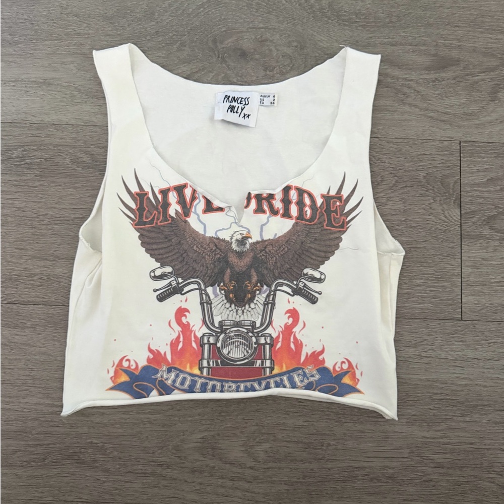 Princess Polly Cream Graphic Crop Top